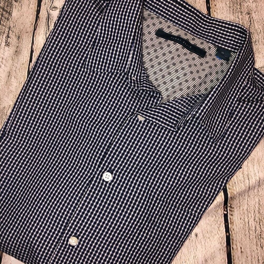 Perry Ellis Dress Shirt‎ | Black & Blue Checkered| Men’s XL